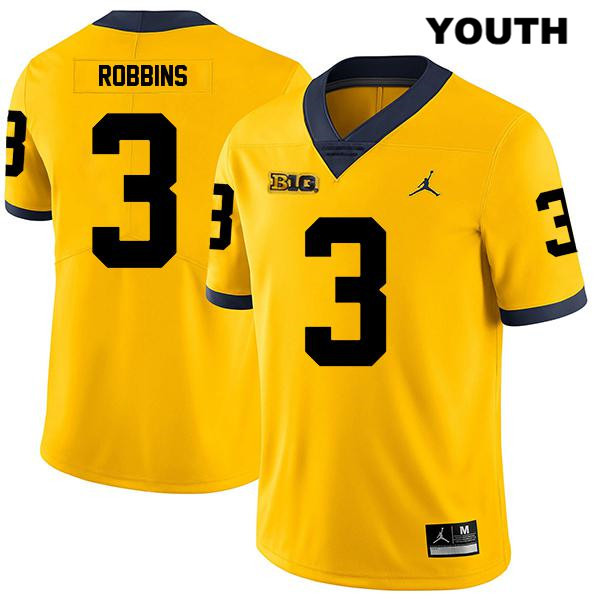 Youth NCAA Michigan Wolverines Brad Robbins #3 Yellow Jordan Brand Authentic Stitched Legend Football College Jersey IL25W00FG